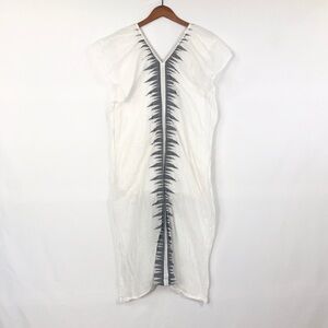 Mirth Handmade Caftan Dress Midi White Gray Size S Short  Sleeve‎